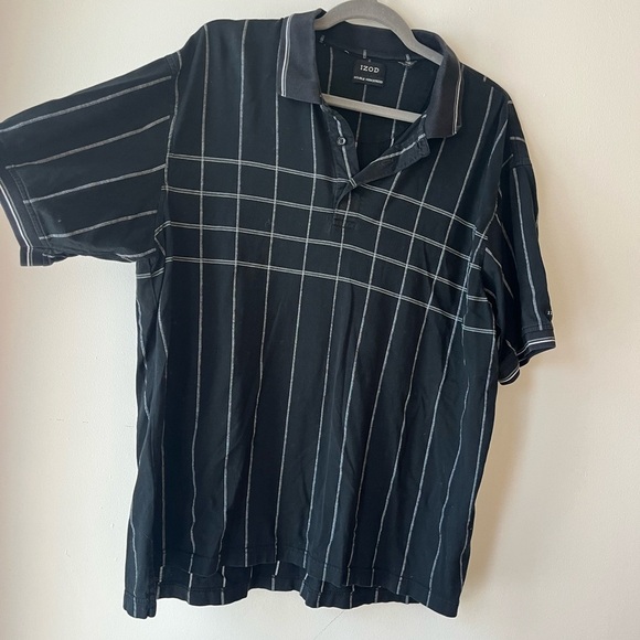 IZOD Double Mercerized Polo Shirt Black Gray Stripe | Y2K Prep Aesthetic L - Picture 2 of 11
